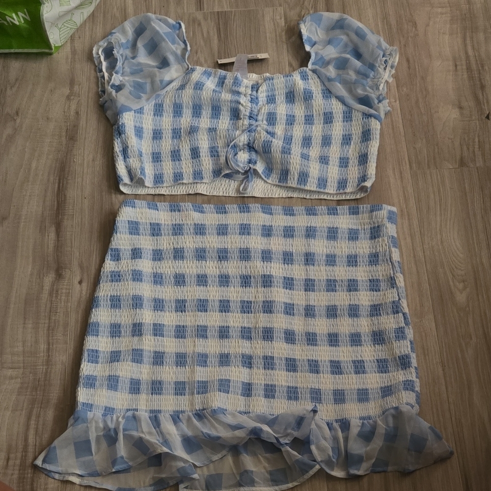 Blue and White Gingham Two-Piece Set